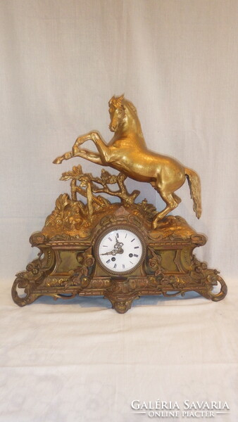 Antique fireplace clock with horse statue