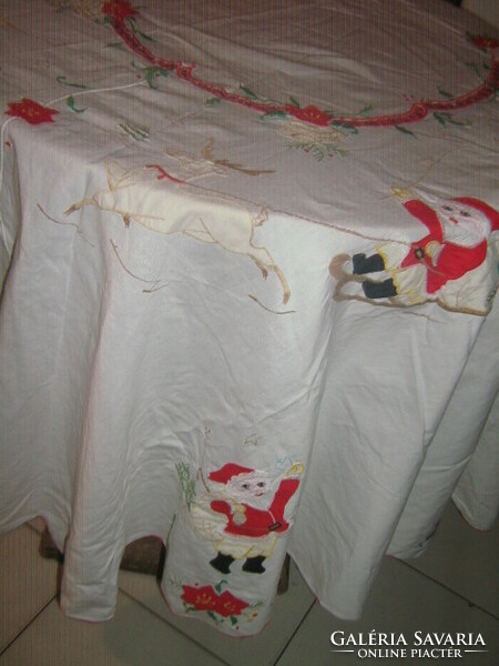 Beautiful stitched Santa poinsettia huge machine embroidered tablecloth