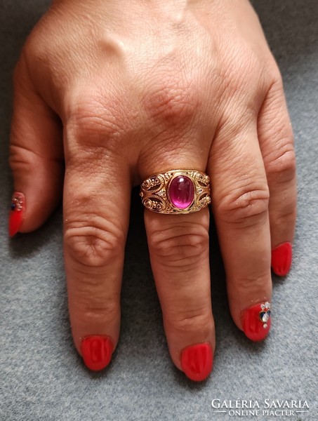 Csodaszép rubin drágaköves    ezüst /925/ 14K sárga aranyozott gyűrű 56 méret !--új