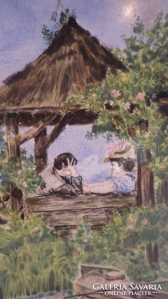Kézifestett jelzett fajansz falikép festmény '1905-ből