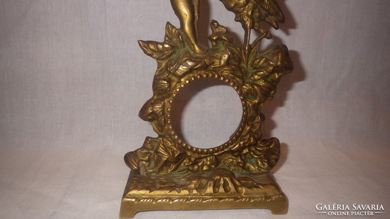 Antique copper angel putto with stork table clock case