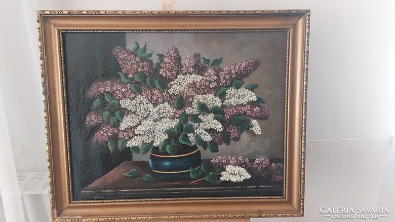 (K) very beautiful lilac flower still life painting 80x65 cm with frame