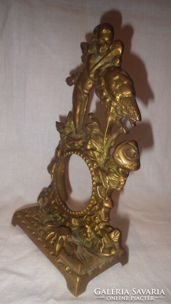 Antique copper angel putto with stork table clock case