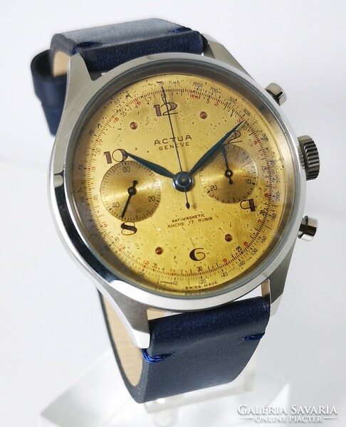 Actua Genéve vintage chronograph karóra, egyedileg készített acél tokban, Landeron 51-es caliberrel