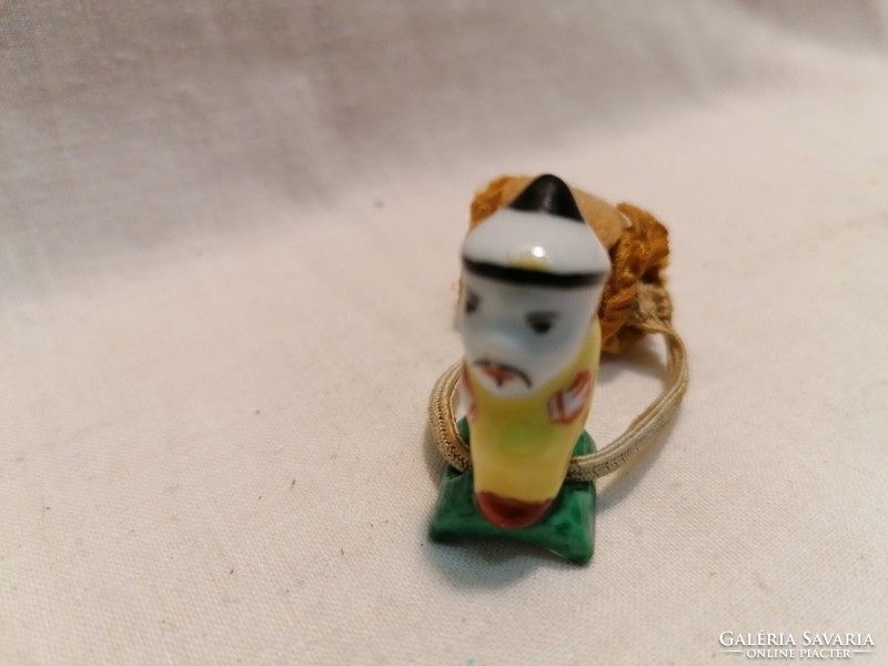 Antik Ó-Herendi mini kínai figura / tűpárna nehezék – mélynyomott jelzéssel, XIX. sz