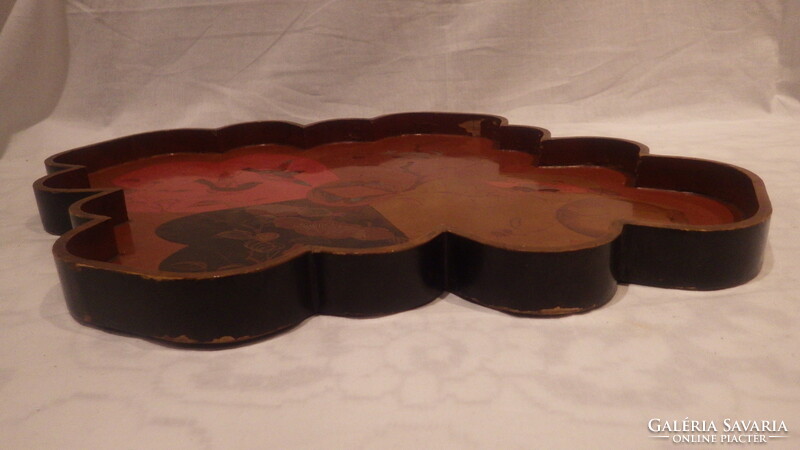 Antique Japanese painted lacquer tray with birds