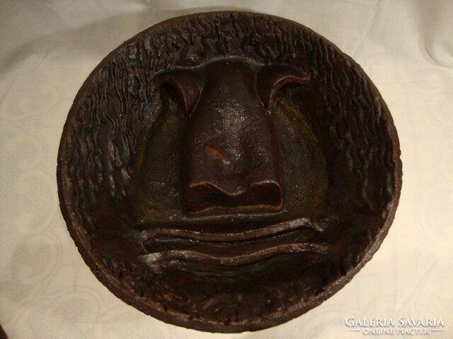 Marked industrial artist samot wall decoration head 42 cm