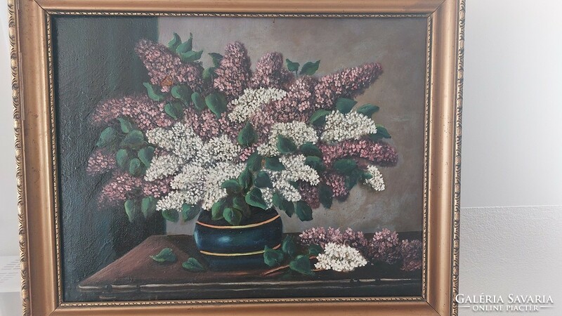 (K) very beautiful lilac flower still life painting 80x65 cm with frame