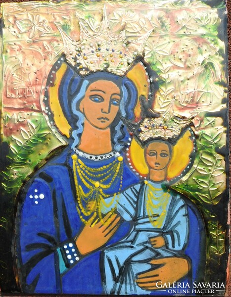 Virgin Mary with Baby Jesus - fire enamel image
