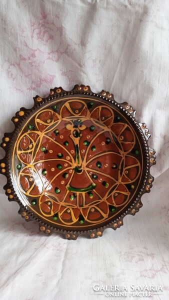 Brown glazed folk decorative plate