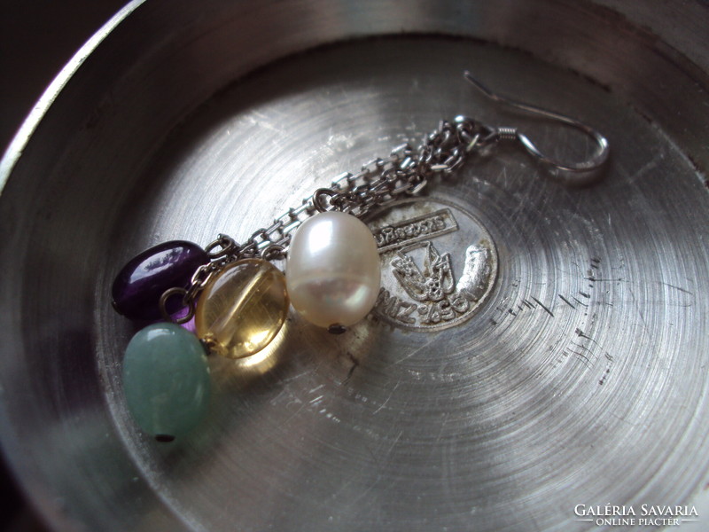 Silver earrings with cultured pearls and minerals / 5 g /