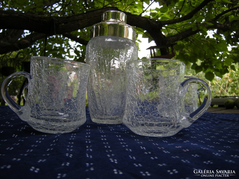 Fátyol / kraklé üveg koktél shaker 5 pohárral