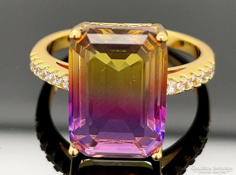 Special, showy ametrine stone ring with 14k gold plating - new