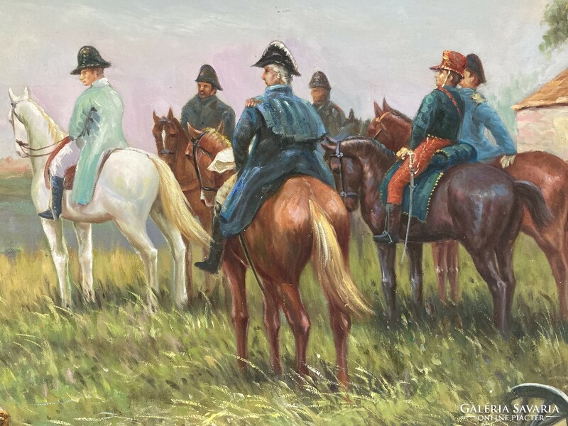 Soldiers on horseback resting / oil painting