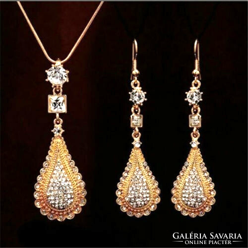 18K gold-plated (gp) necklace-earring set with clear cz crystals