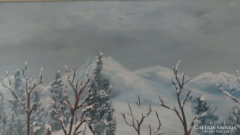 (K) Téli tájkép festmény Wágner szignóval 61x82 cm kerettel