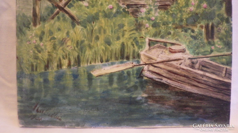 Kézifestett jelzett fajansz falikép festmény '1905-ből