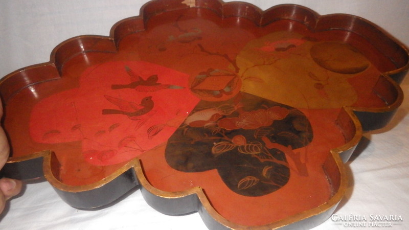 Antique Japanese painted lacquer tray with birds