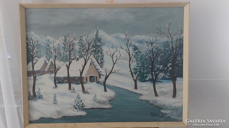 (K) winter landscape painting with Wagner signature, 61x82 cm frame