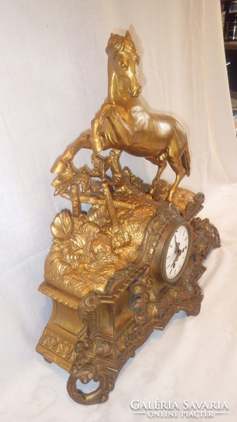 Antique fireplace clock with horse statue