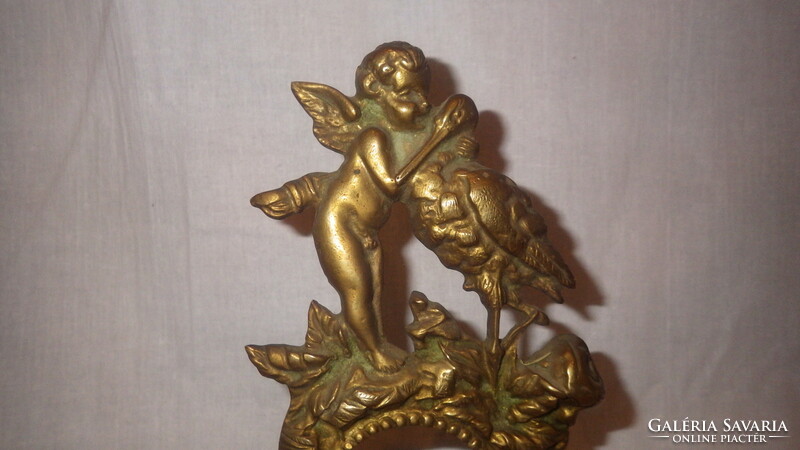 Antique copper angel putto with stork table clock case