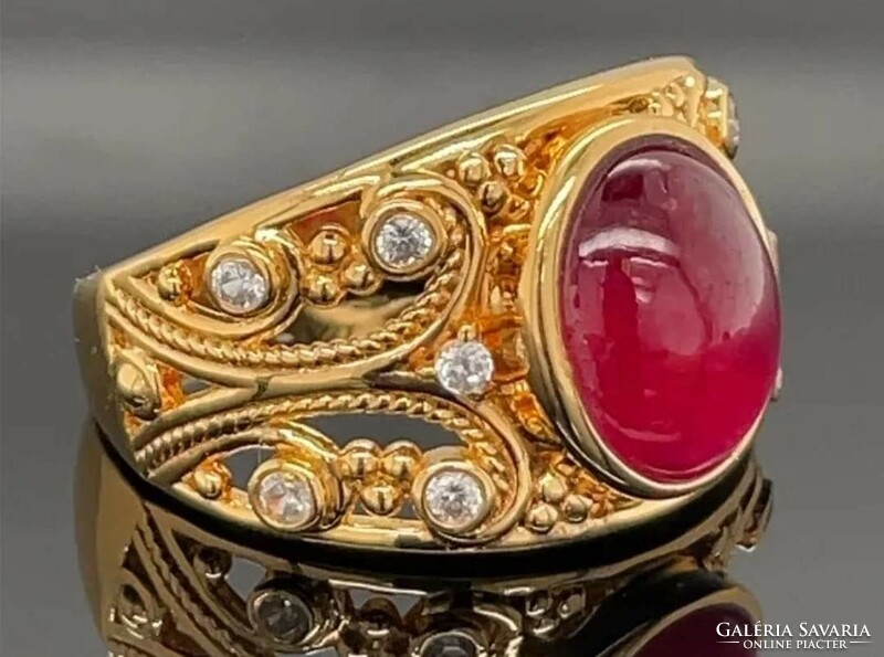 Wonderful Ruby Gemstone Silver / 925 / 14k Yellow Gold Plated Ring Size 56 - New