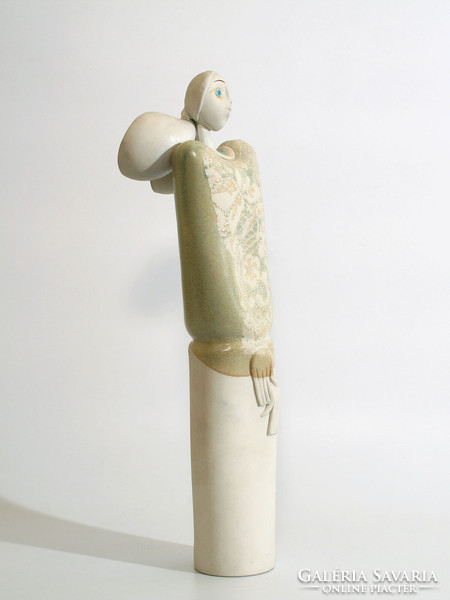 50cm sarkantyu judit (1947- ) ceramic female statue | blue eyed braided bun girl woman angel figure