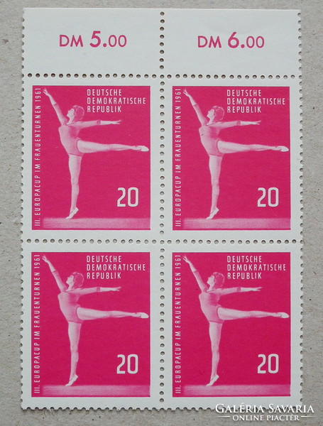 1961. NDK - Női Művészeti Torna Európa Kupa sor, ívszéli 4-estömbökben ** (24USD+)