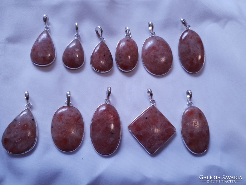 Genuine sunstone mineral pendant - marked in silver socket