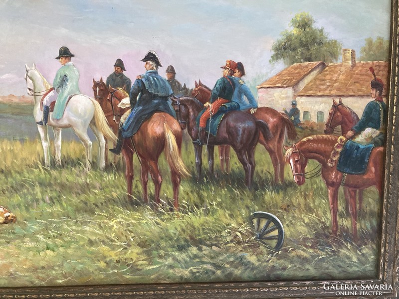 Soldiers on horseback resting / oil painting