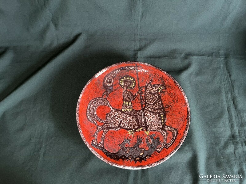 Ferenc Pál: Saint György the dragon slayer ceramic wall plate 32.5 cm (c0004)