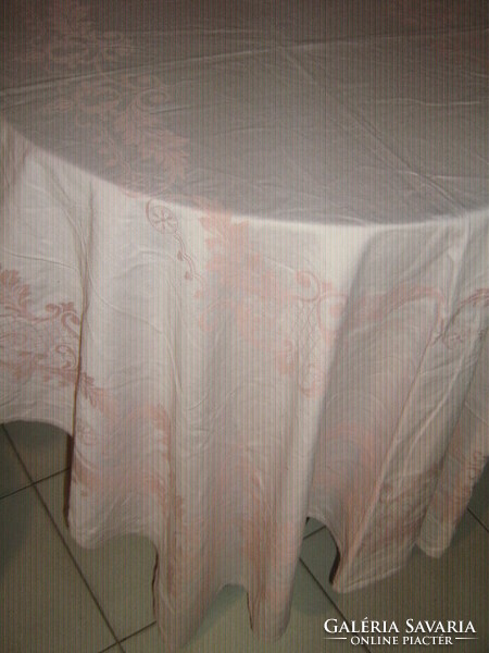 Beautiful vintage pink baroque leaf pattern damask tablecloth