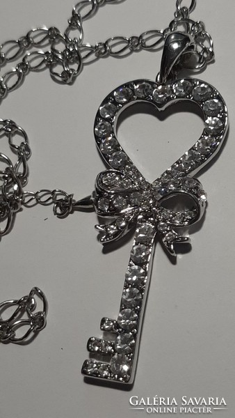 Large key pendant necklace encrusted with crystals