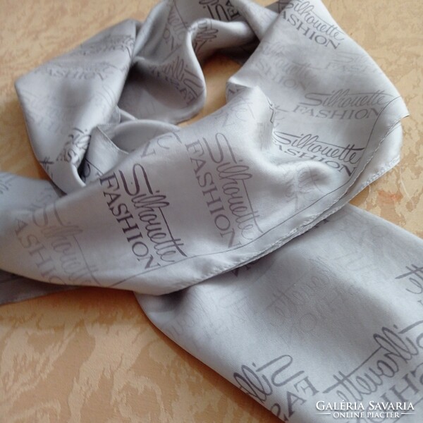 Silver gray silk scarf, 136 x 31 cm