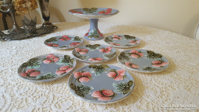 Antique strawberry majolica cake set