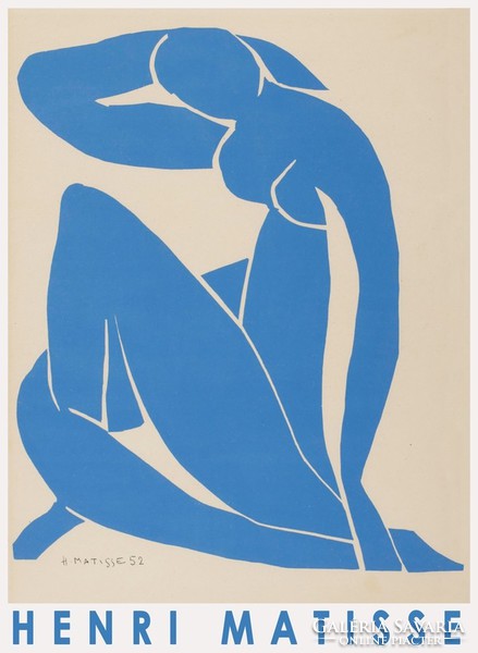 Henri Matisse Blue Nude ii. 1952 French modern art poster with paper cutout decoupage blue female figure