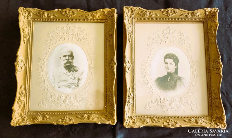 Queen Elizabeth Sissy Ferenc József original photo pair + frame holy crown embossed 1890