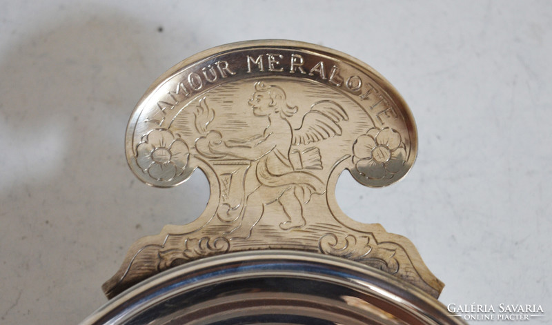 Bowl with silver handles - with engraved angel figure (nf25)