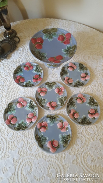 Antique strawberry majolica cake set