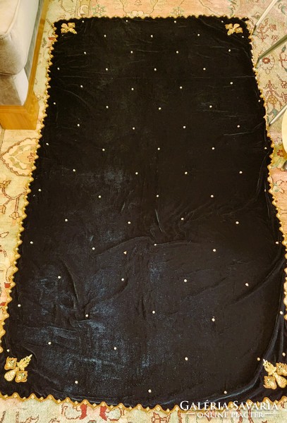 Art deco deco piano tablecloth 180 cm black velvet gold cord embroidered embroidery crystal insert