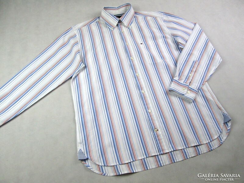 Original tommy hilfiger (l) elegant striped long sleeve men's shirt