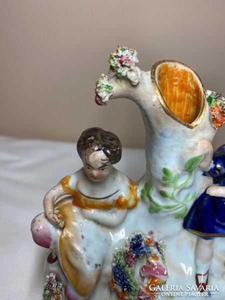 Antique staffordshire porcelain figure inkstand vase 13cm