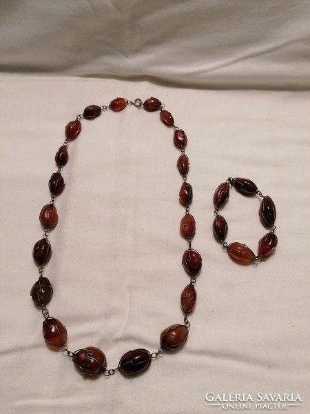 Mineral necklace and bracelet set (jasper?) 133 Grams