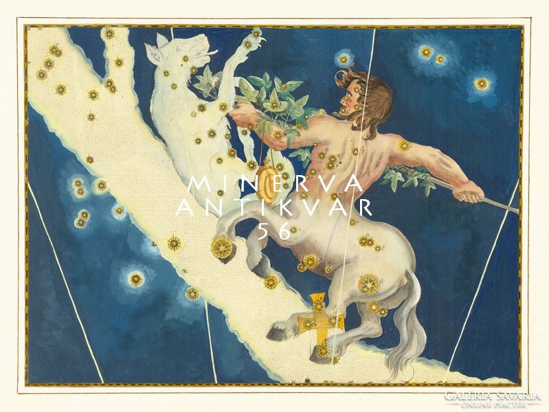 Centaur centaurus wolf constellation sky map greek mythology reprint j.Bayer uranometry 1625