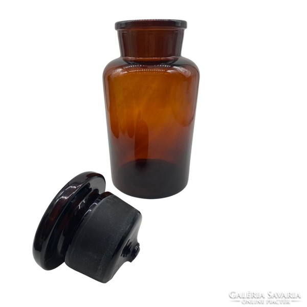 Giant apothecary bottle, translucent caramel color, with polished glass stopper - m1372
