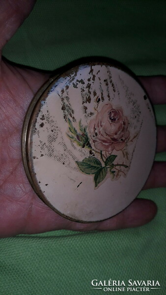 Antique copper / metal painted pink mirrored powder circle box 8 cm diameter as shown in the pictures