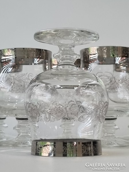 Platinum-rimmed, richly decorated vintage crystal set of 6 glasses