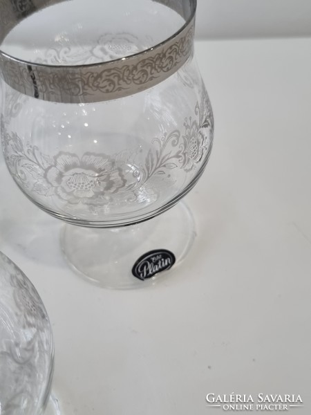 Platinum-rimmed, richly decorated vintage crystal set of 6 glasses