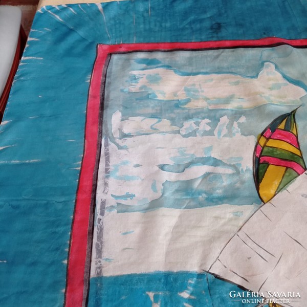 Kézzel festett tiszta selyem kendő, 88 x 87 cm