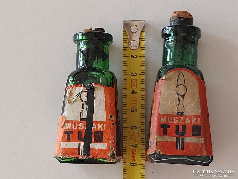 Régi tintásüveg retro címkés tintatartó palack műszaki tus 2 db